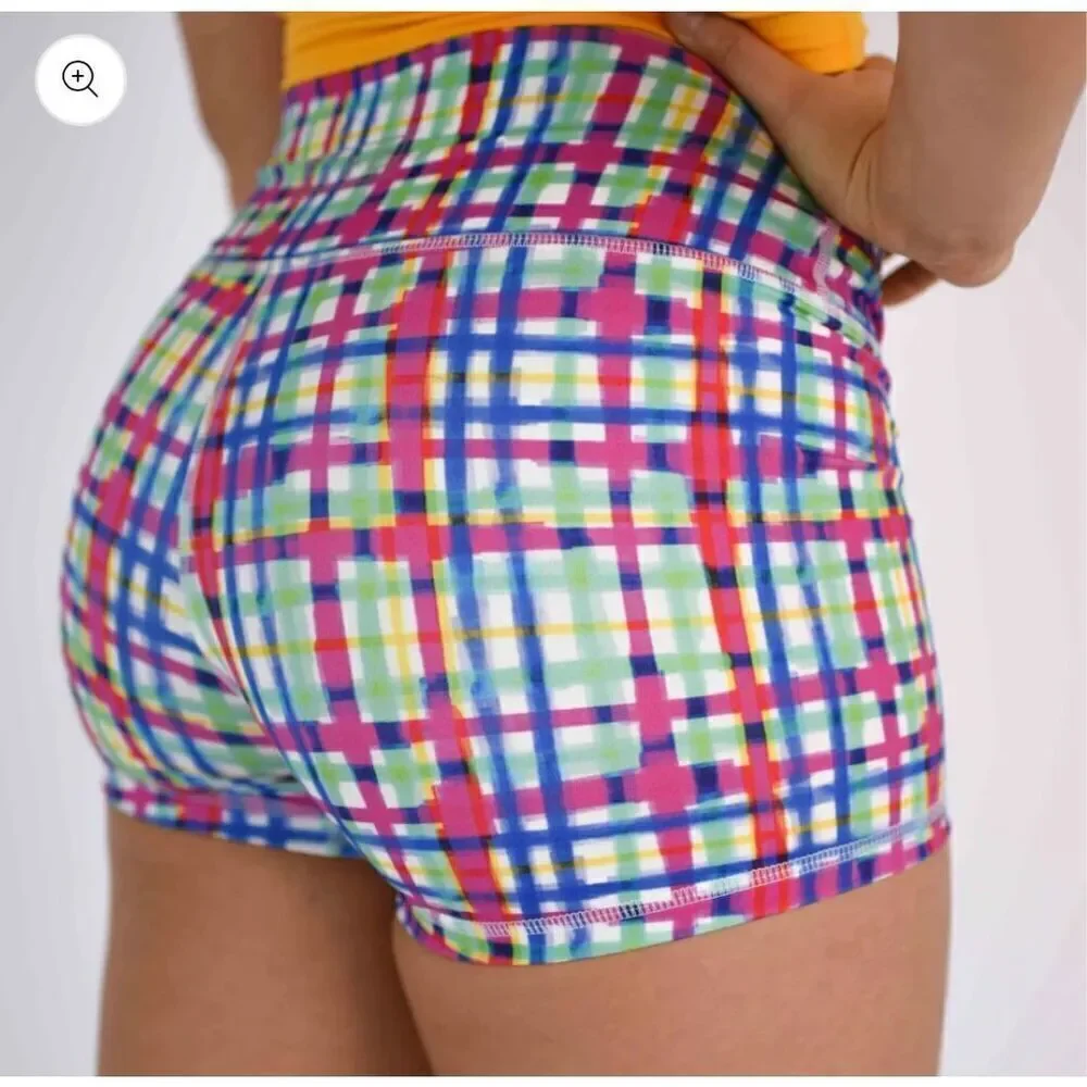 NWT Fleo Spring Be Nice Plaid Shorts power mid high size small